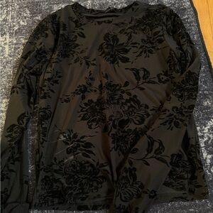 Forever 21 Black Floral Burnout Long Sleeve Top